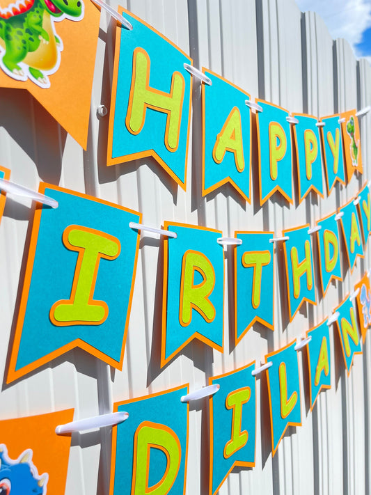 Dino Baby Boy Happy Birthday Banner