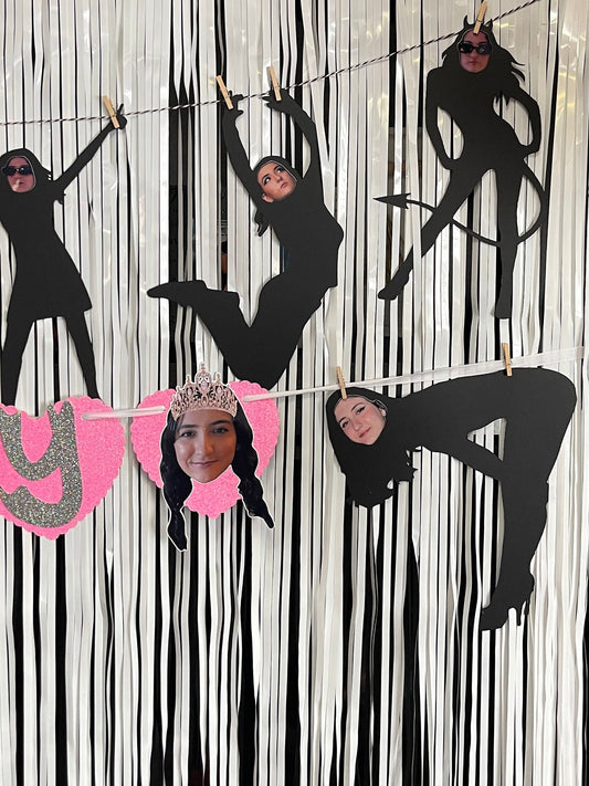 Black Funny Silhouette for Birthday Girls, Black Silhouette Decoration, Custom Silhouette Decoration with Youth Girl Face (Package of 9)