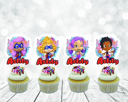 Cute Happy Bubbles Friends Cupcake Toppers for Girls, Baby Bubbles Friends Party Decoration, Little Friends Party for Girls (package of 12)