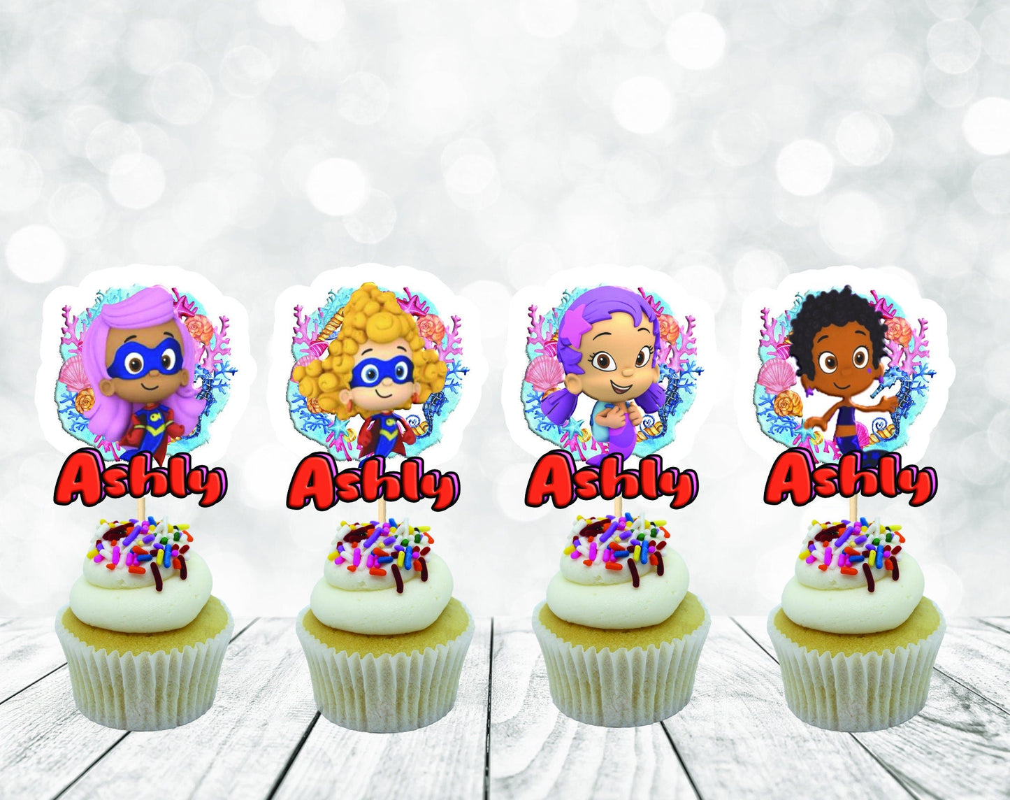 Cute Happy Bubbles Friends Cupcake Toppers for Girls, Baby Bubbles Friends Party Decoration, Little Friends Party for Girls (package of 12) Stylenya