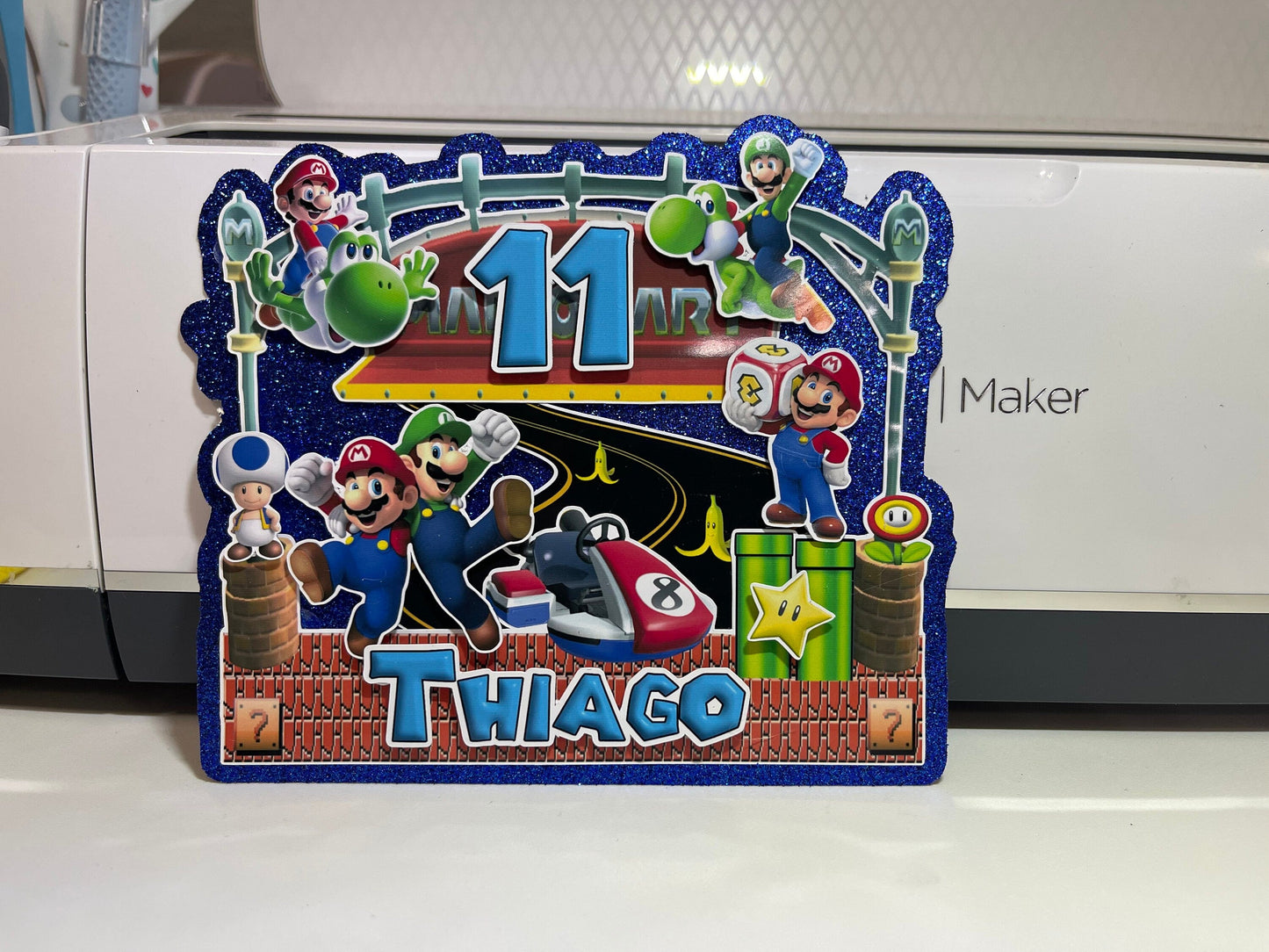 Gamer Boy Style Mario Cake Topper 3D Decoration, Gamer Boy Style Mario Happy Birthday Party Decoration Stylenya