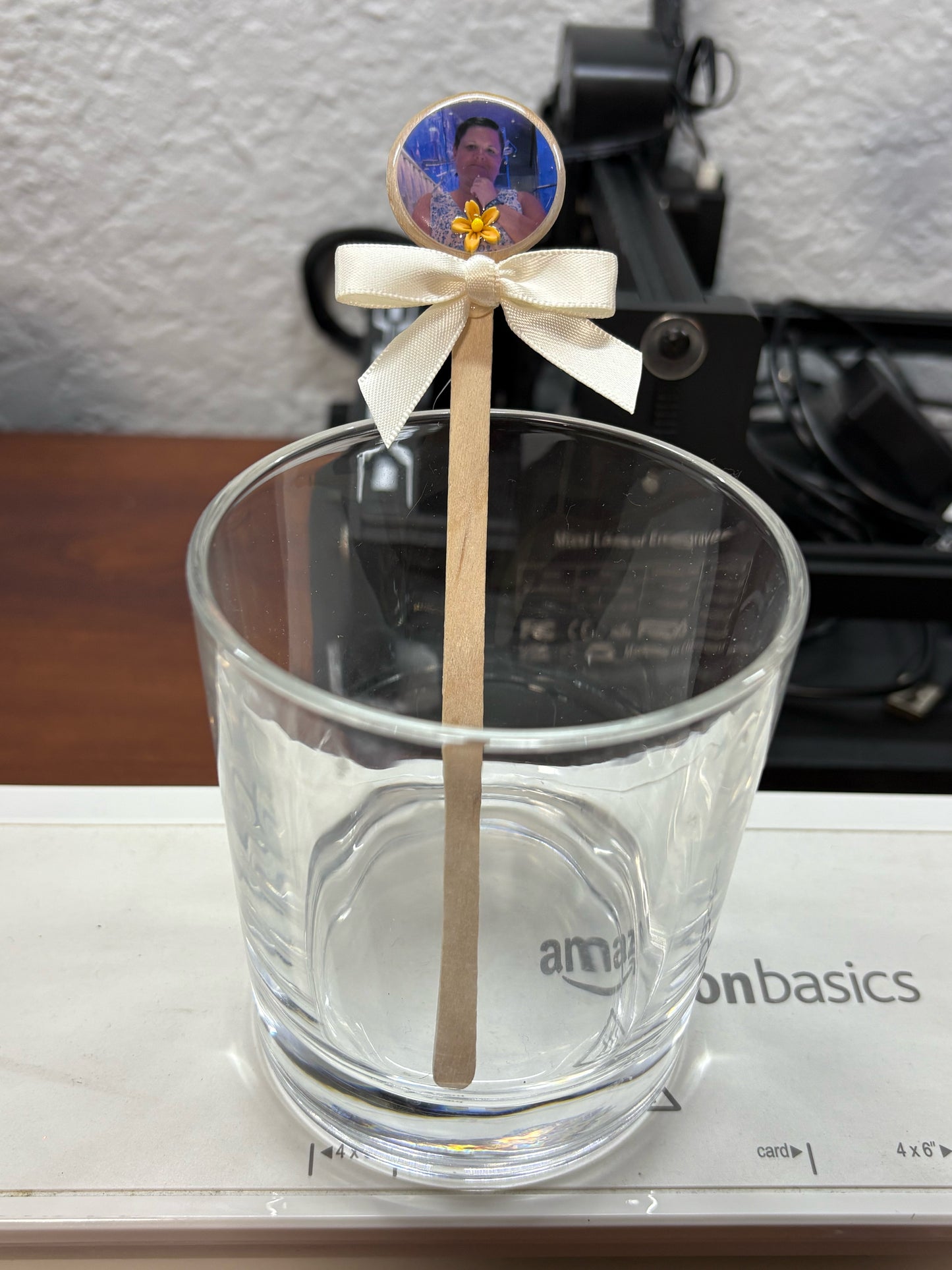Eco-Friendly Custom Stirrers – Laser Engraved & Photo Personalized Drink Sticks with Elegant Satin Bow Keepsake