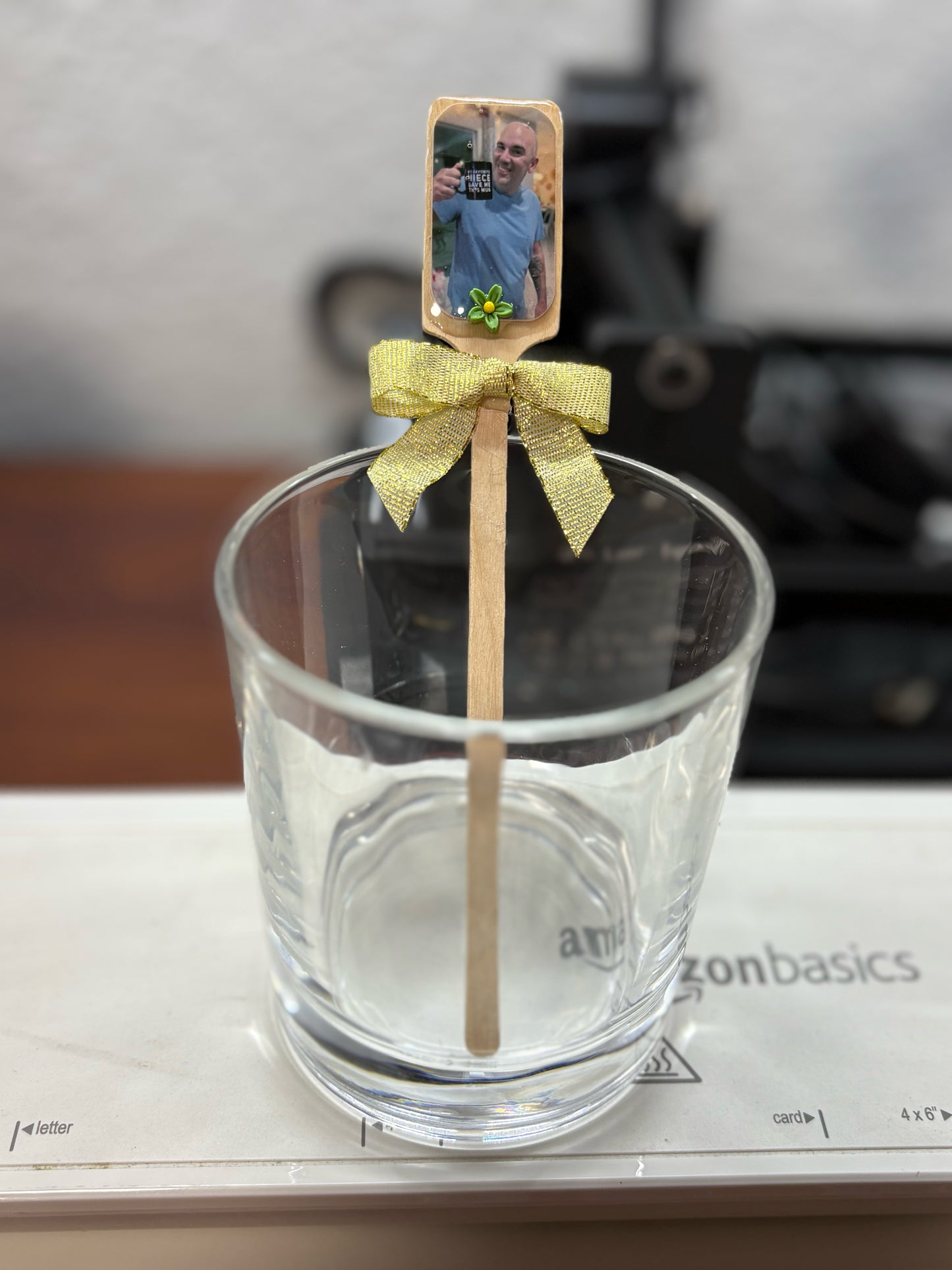 Eco-Friendly Custom Stirrers – Laser Engraved & Photo Personalized Drink Sticks with Elegant Satin Bow Keepsake