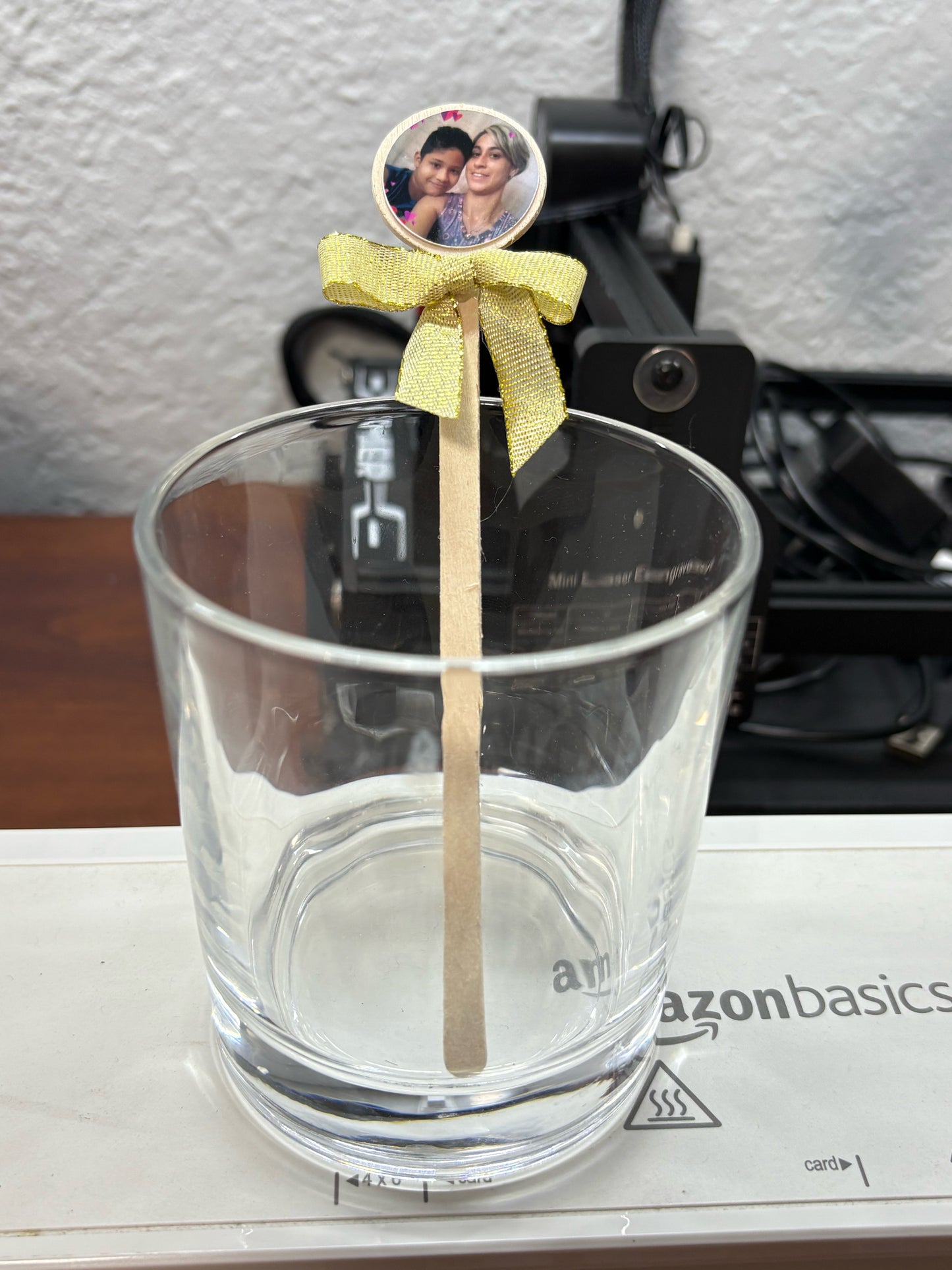 Eco-Friendly Custom Stirrers – Laser Engraved & Photo Personalized Drink Sticks with Elegant Satin Bow Keepsake