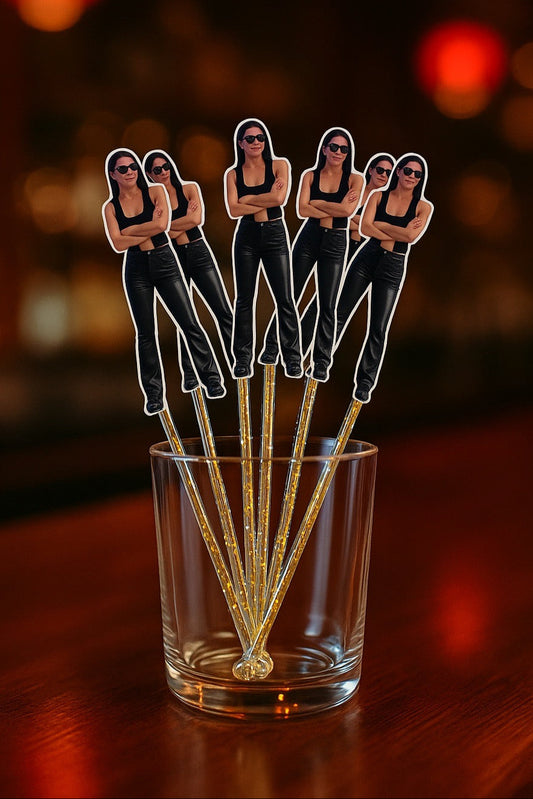 Funny Face Drink Stirrers – Custom Photo Cocktail Sticks for Parties, Birthdays & Events (Package of 12)