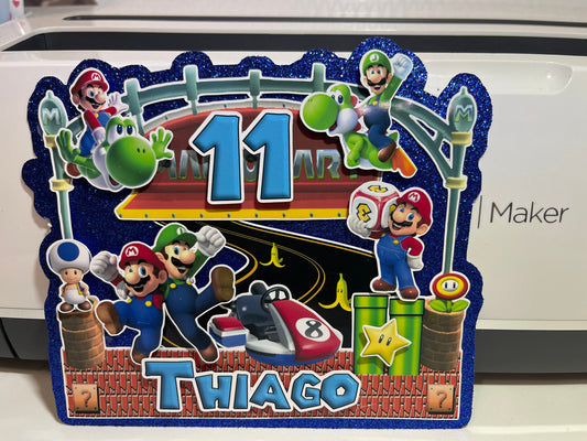 Gamer Boy Style Mario Cake Topper 3D Decoration, Gamer Boy Style Mario Happy Birthday Party Decoration