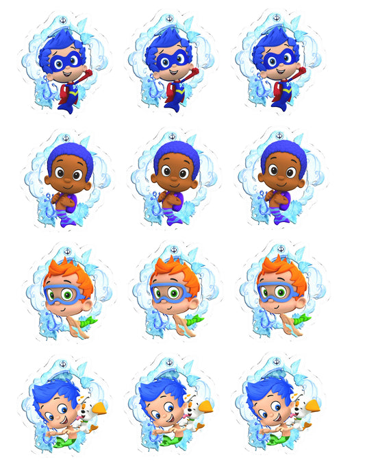 Happy Bubbles Friends Cupcake Toppers for Boys (package of 12) Digital and Printable Version