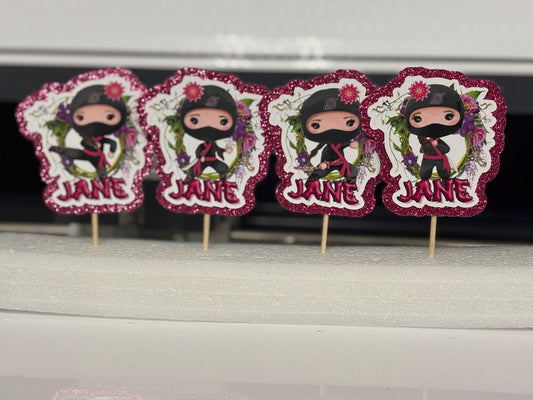 Ninja Girls Happy Birthday Cupcake Toppers (package of 12)