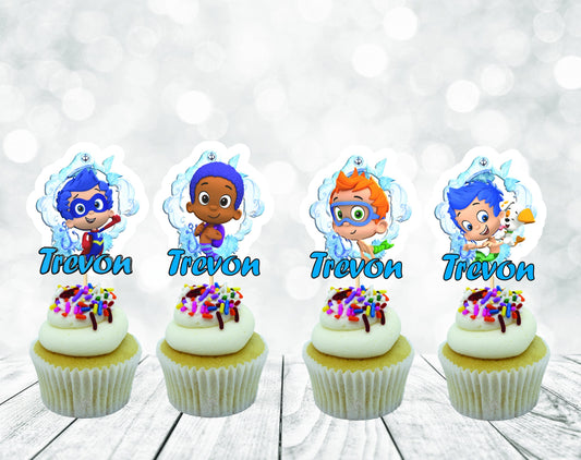Cute Happy Bubbles Friends Cupcake Toppers for Boys, Baby Bubbles Friends Party Decoration, Little Friends Party for Boys (package of 12)