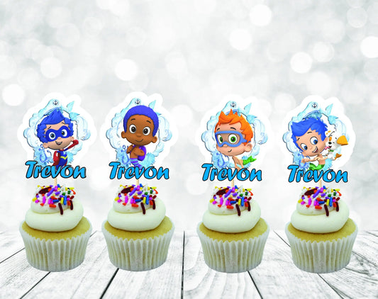 Cute Happy Bubbles Friends Cupcake Toppers for Boys, Baby Bubbles Friends Party Decoration, Little Friends Party for Boys (package of 12) Stylenya