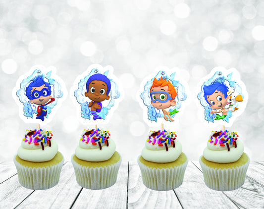 Cute Happy Bubbles Friends Cupcake Toppers for Boys, Baby Bubbles Friends Party Decoration, Little Friends Party for Boys (package of 12)