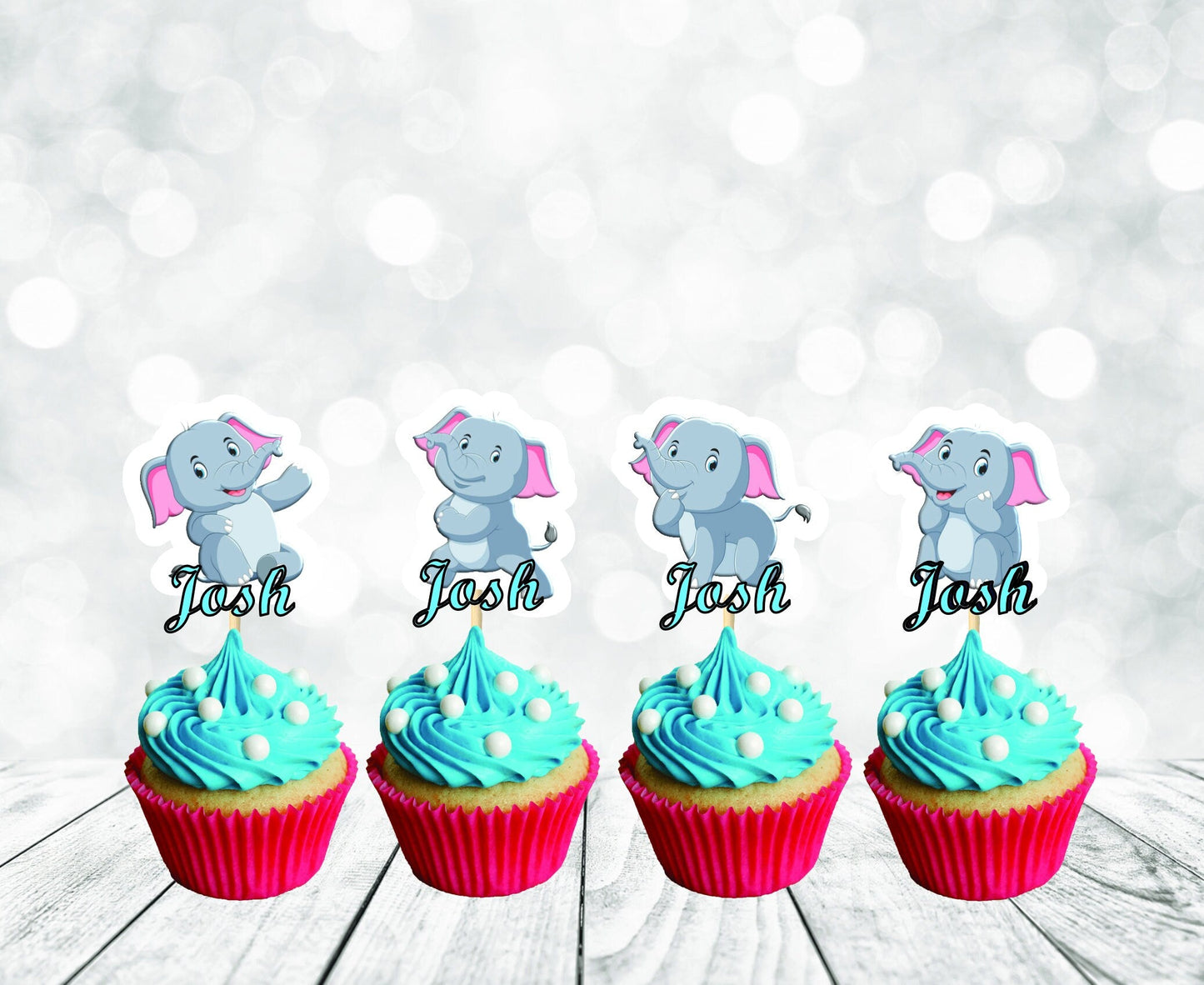 Cute Elephants Cupcake Toppers for Boys, Elephants Party Decoration, Little Elephants Party for Boys (package of 12) Stylenya
