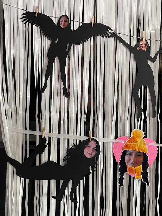 Black Funny Silhouette for Birthday Girls, Black Silhouette Decoration, Custom Silhouette Decoration with Youth Girl Face (Package of 9)