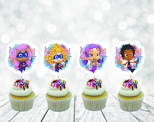 Cute Happy Bubbles Friends Cupcake Toppers for Girls, Baby Bubbles Friends Party Decoration, Little Friends Party for Girls (package of 12)