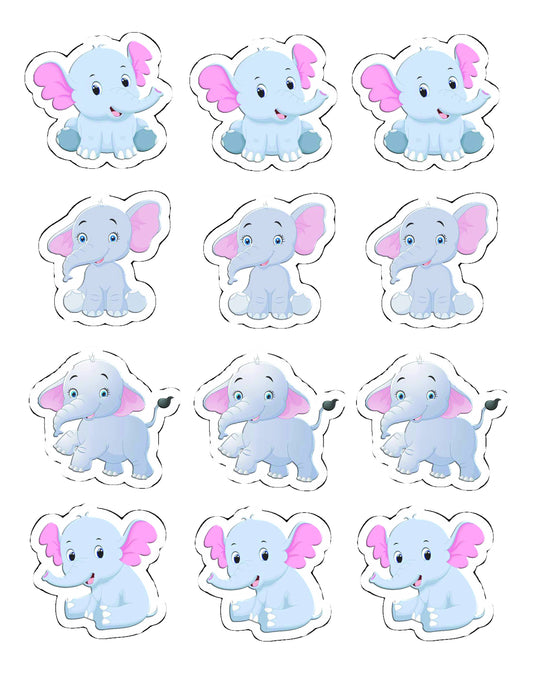 Elephants Cupcake Toppers for Girls (package of 12) Digital Version