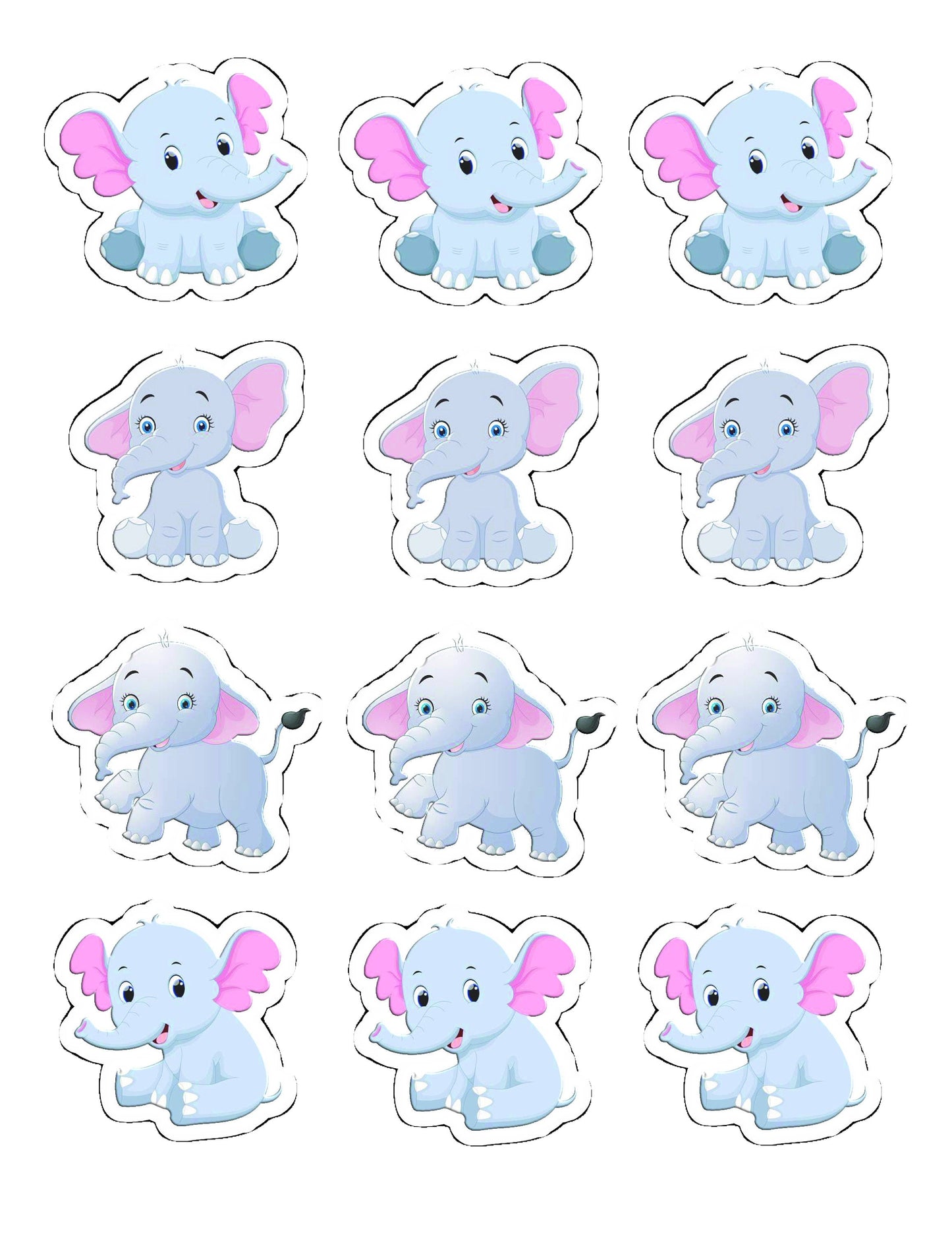 Elephants Cupcake Toppers for Girls (package of 12) Digital Version Stylenya
