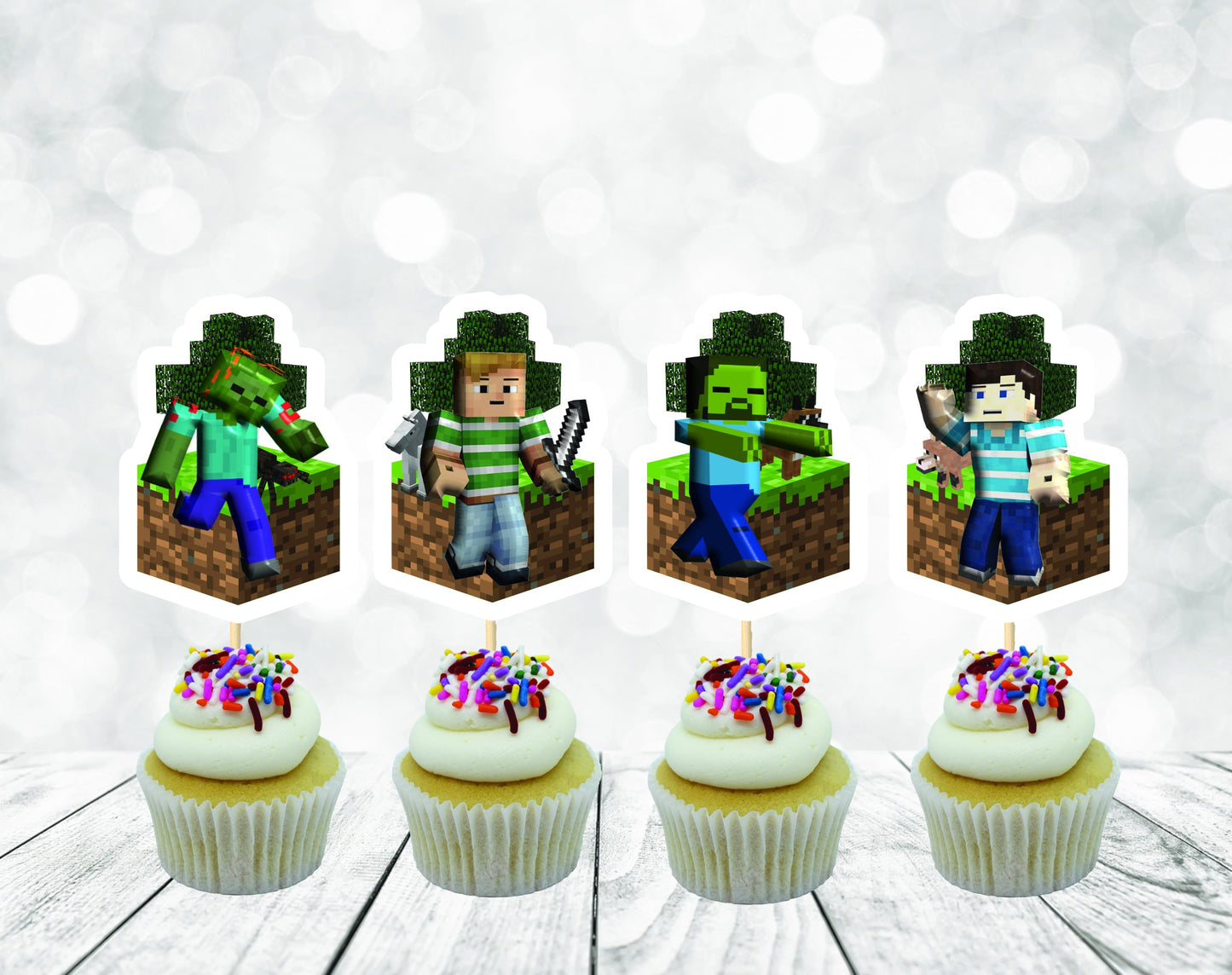 Gamer Boy Style MineC Cupcake Topper Decoration, Gamer Boy Style MineC Happy Birthday Party Decoration (package of 12)