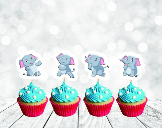 Cute Elephants Cupcake Toppers for Boys, Elephants Party Decoration, Little Elephants Party for Boys (package of 12)
