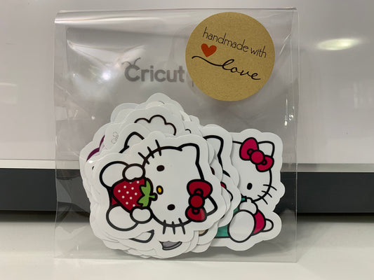 Hello Pink Kitten Stickers Package, aesthetic gifts for kids party, vinyl stickers for laptop and notebook: (24 pieces)