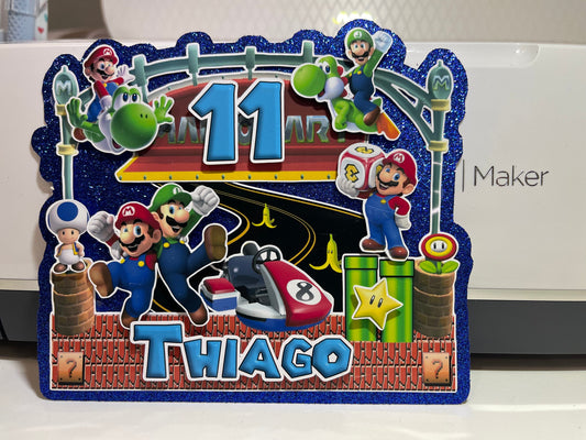 Gamer Boy Style Mario Cake Topper 3D Decoration, Gamer Boy Style Mario Happy Birthday Party Decoration