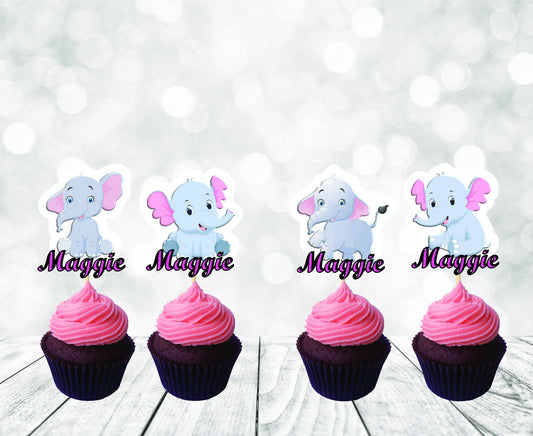 Cute Elephants Cupcake Toppers for Girls, Elephants Party Decoration, Little Elephants Party for Girls (package of 12)