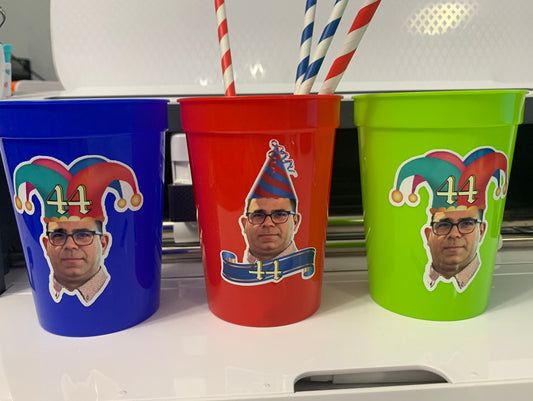 Birthday Face Plastic Cups, Custom Birthday Cups, Personalized Any Birthday Decorations