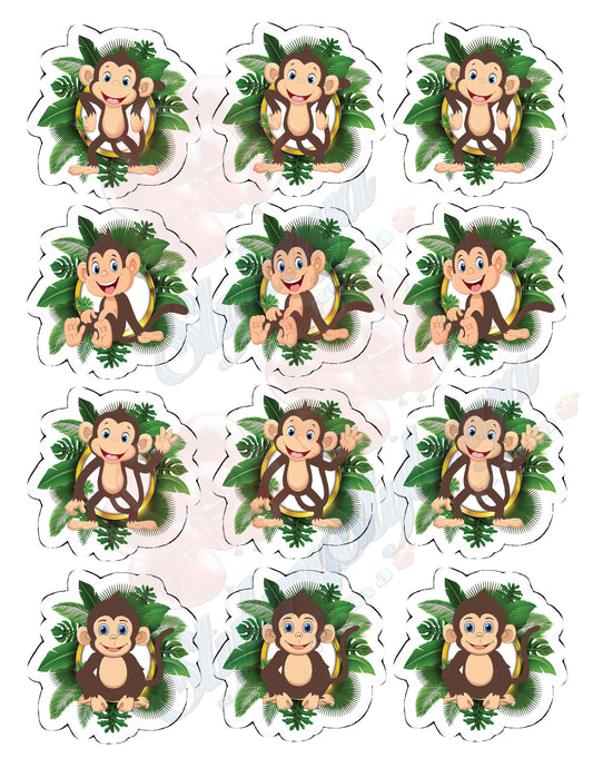 Cute Monkeys Cupcake Toppers (package of 12) Digital Version