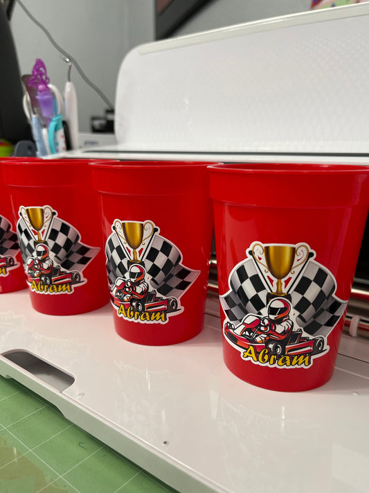Red Plastic Stadium Cup for Racing Birthday Party for Boys (package of 8)