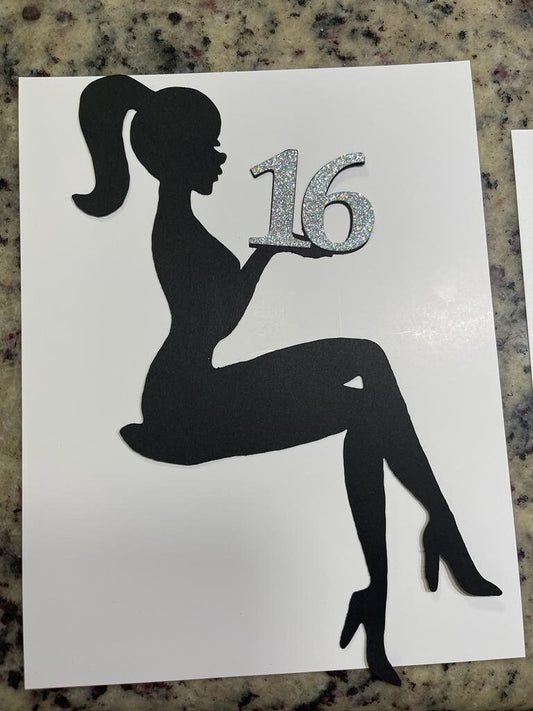 Sitting girl cake silhouette, girl silhouette, black cake topper, glamour girl, girl birthday decor, silhouette topper