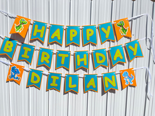 Dino Baby Boy Happy Birthday Banner