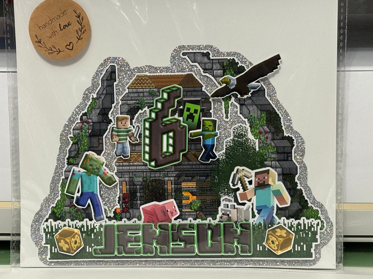 Gamer Boy Style MineC Cake Topper 3D Decoration, Gamer Boy Style MineC Happy Birthday Party Decoration Stylenya