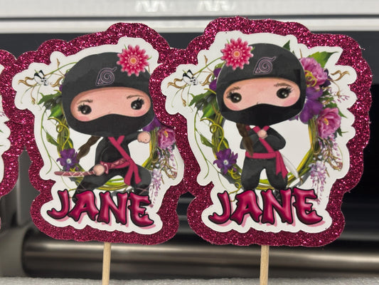 Ninja Girls Happy Birthday Cupcake Toppers (package of 12)