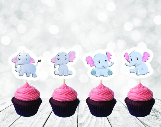 Cute Elephants Cupcake Toppers for Girls, Elephants Party Decoration, Little Elephants Party for Girls (package of 12)