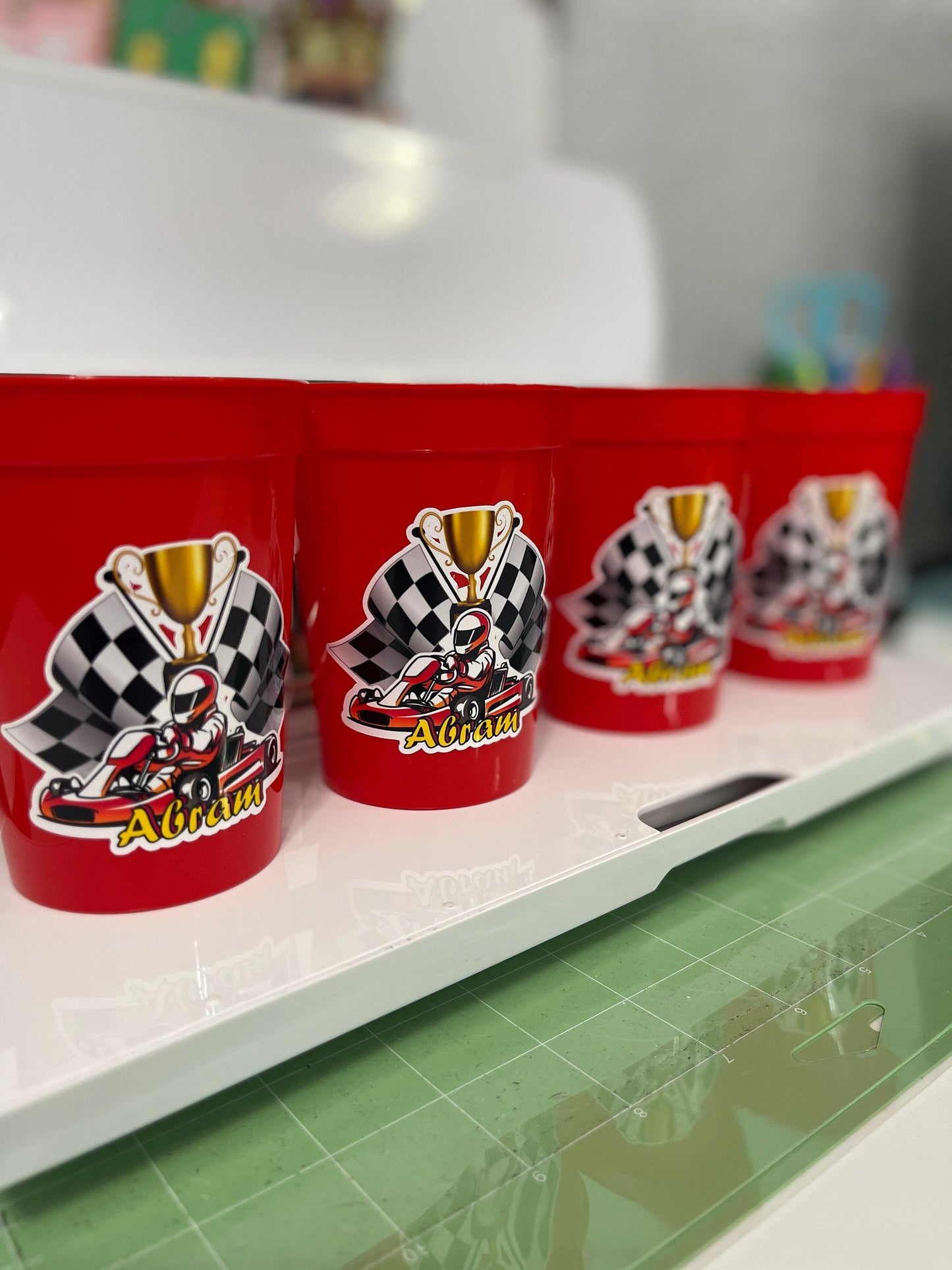 Red Plastic Stadium Cup for Racing Birthday Party for Boys (package of 8)