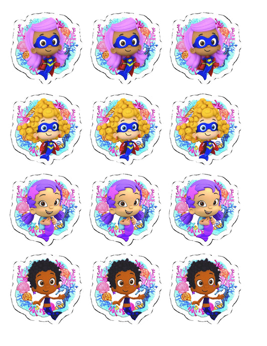 Happy Bubbles Friends Cupcake Toppers for Girls (package of 12) Digital Version