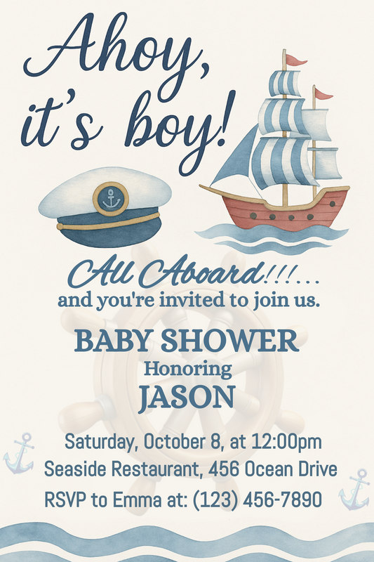 Ahoy It's a Boy Invitation Card, Baby Shower Customized Invitation (Digital Download)