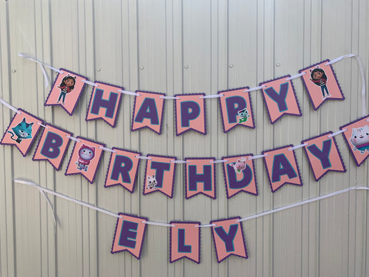 Gabby Girl Happy Birthday Banner, Customize Birthday Banner