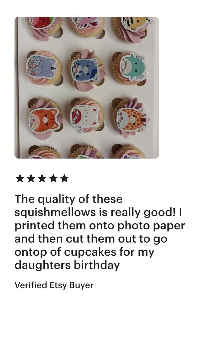Squishmallow for Girls Cupcake Toppers (package of 20) Digital and Printable Version Stylenya