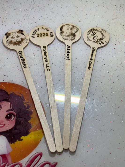 Custom Wooden Drink Stirrers – Eco-Friendly Engraved Cocktail Sticks – Sets of 25, 50, 100+