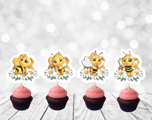 Cute Bees Cupcake Toppers, Bees Party Decoration, Little Bees Party (package of 12)