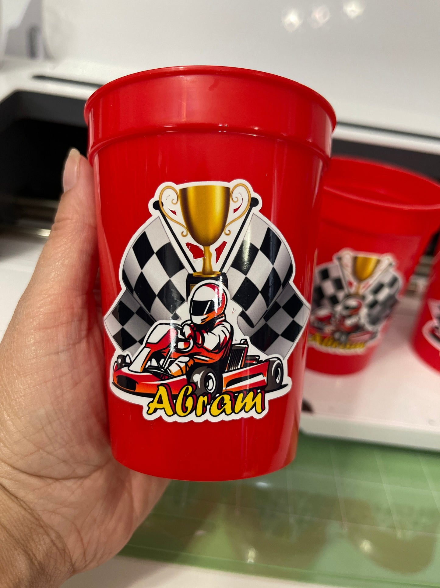 Red Plastic Stadium Cup for Racing Birthday Party for Boys (package of 8)