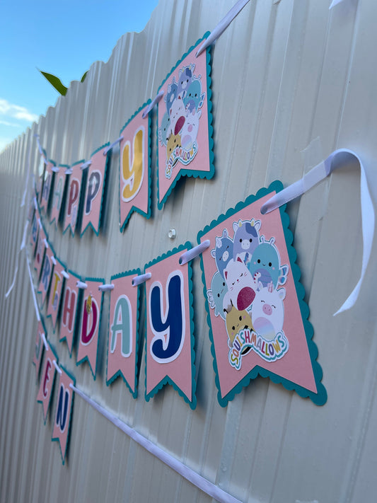 Squishmallow Happy Birthday Banner, Squishmallow Girls Party Decoration, Custom Happy Birthday Banner