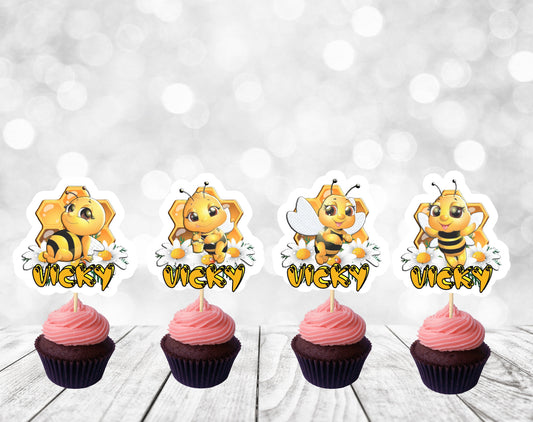 Cute Bees Cupcake Toppers, Bees Party Decoration, Little Bees Party (package of 12)
