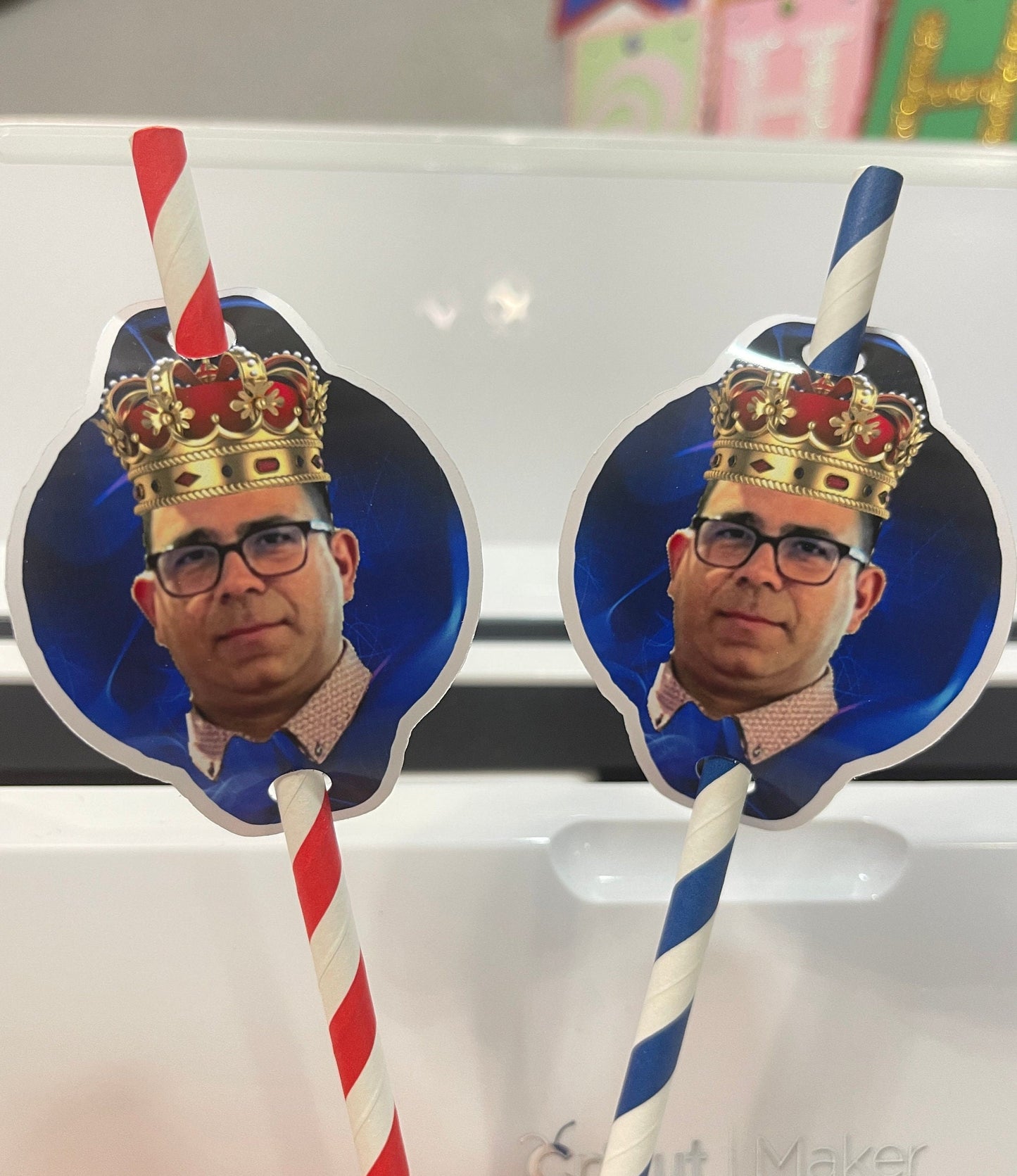 Custom Birthday Straws Holder, Custom Birthday Photo Decorations, Face Straws Holder, Personalized Birthday Decorations (package of 12)