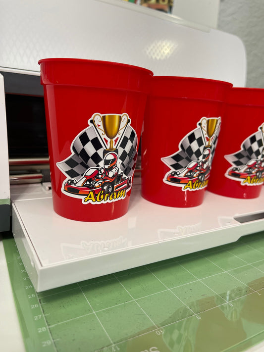 Red Plastic Stadium Cup for Racing Birthday Party for Boys (package of 8)