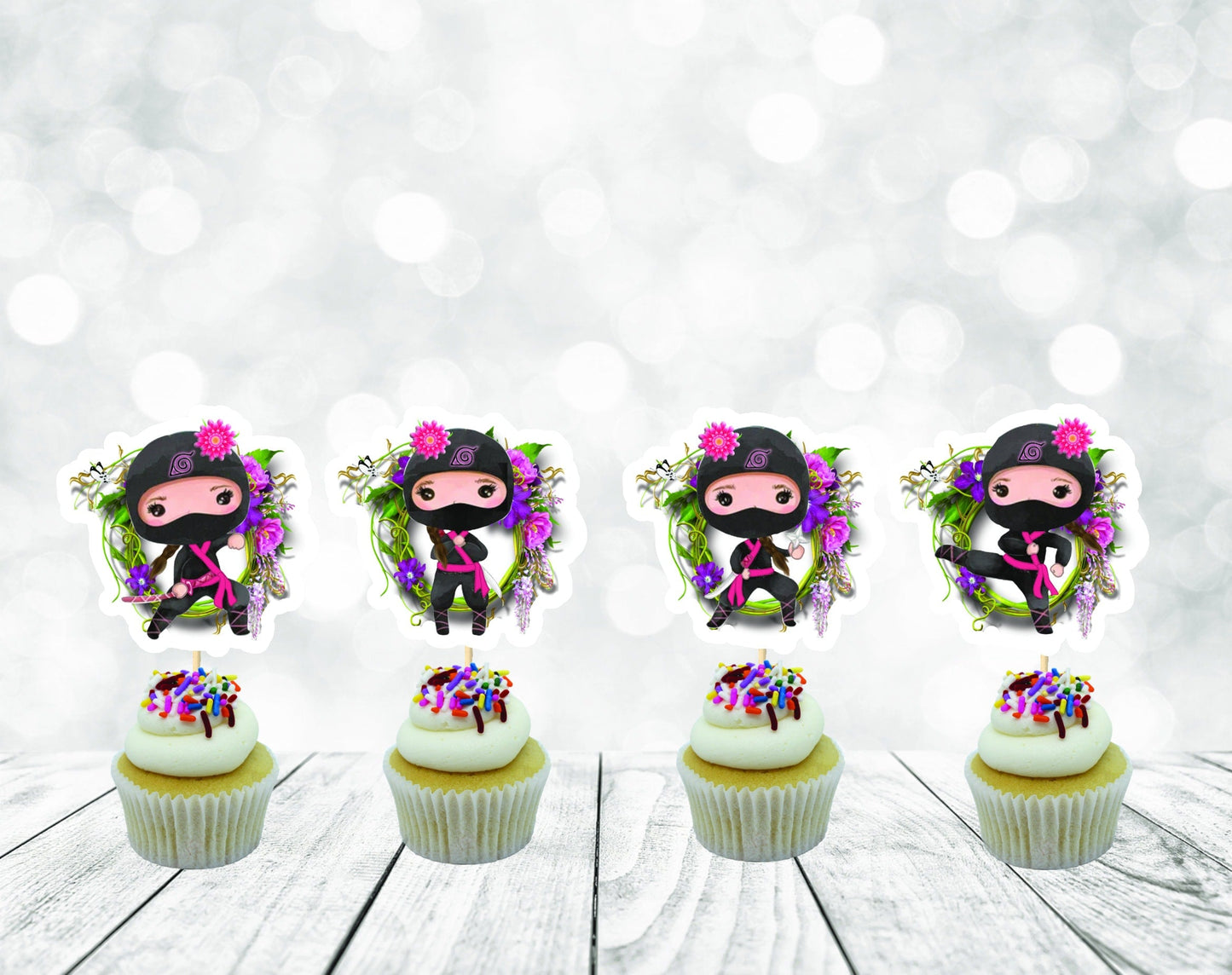 Ninja Girls Happy Birthday Cupcake Toppers (package of 12) Stylenya