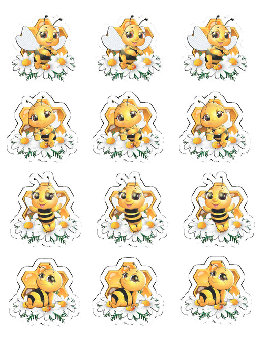 Cute Bees Cupcake Toppers, Bees Party Decoration, Little Bees Party (package of 12) Digital Version