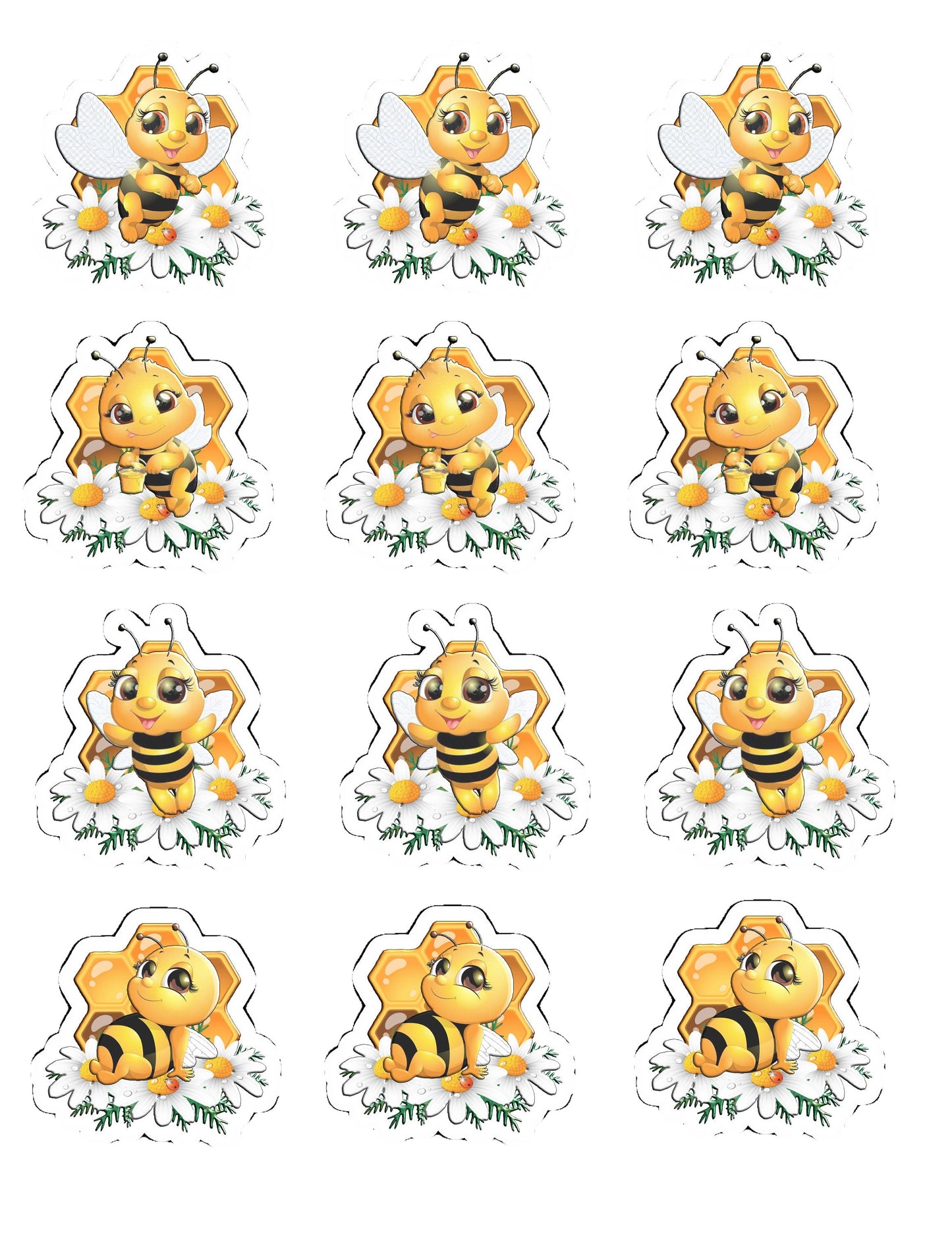 Cute Bees Cupcake Toppers, Bees Party Decoration, Little Bees Party (package of 12) Digital Version Stylenya
