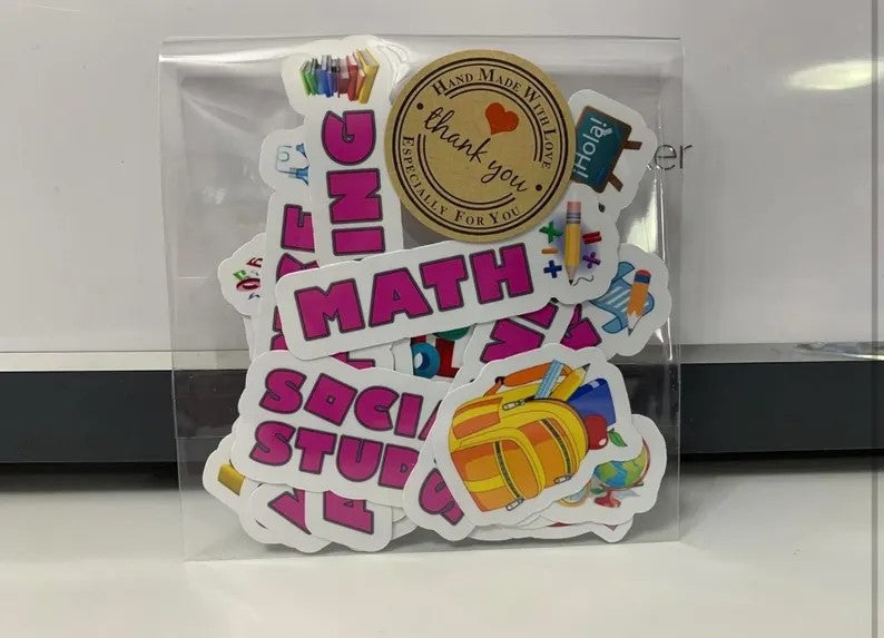 Gamer's Theme -Vinyl Stickers with Cute Subject to School, Waterproof stickers -Custom subject tags. (pkg of 15)
