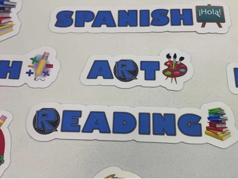 Gamer's Theme -Vinyl Stickers with Cute Subject to School, Waterproof stickers -Custom subject tags. (pkg of 15)